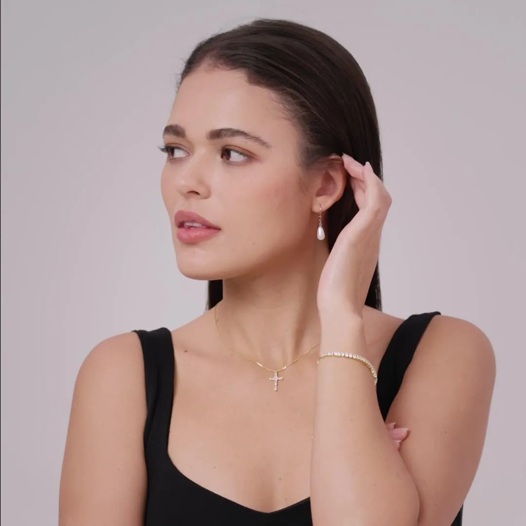14K Gold | White Gold Plated Sterling Silver Hoop, AAA  Quality Simulated Shell Pearl Leverback Dangle Stud Pearl Earrings | Silver Earings, Gold Earrings For Women | Oval and Teardrop Pearl