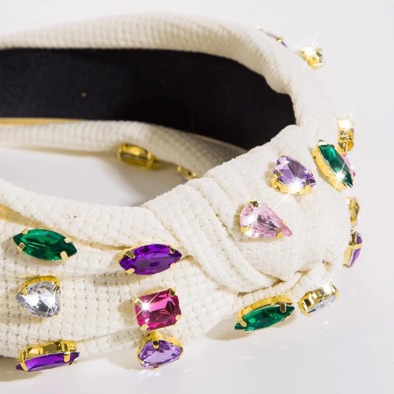 1Pc Beige Wide Top Knot Headband Fashion Crystal Rhinestone Jeweled Knotted Headband for Women Embellished Head Bands Hair Accessories