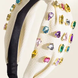1Pc Beige Wide Top Knot Headband Fashion Crystal Rhinestone Jeweled Knotted Headband for Women Embellished Head Bands Hair Accessories
