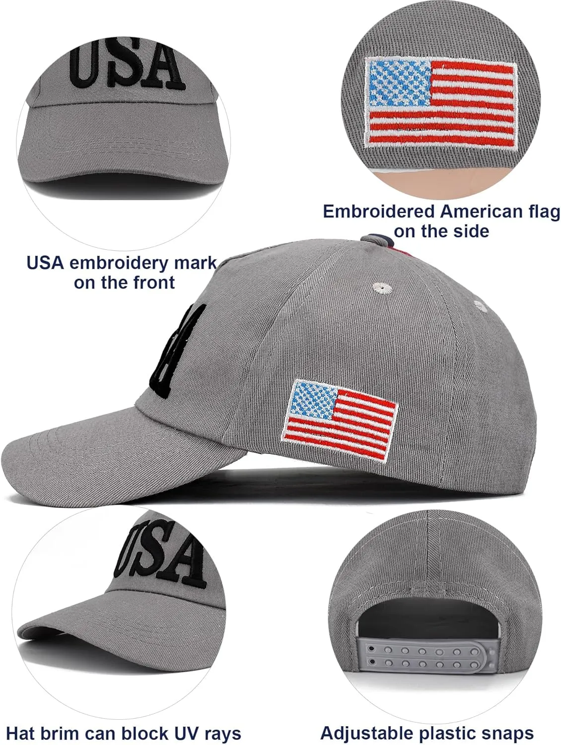 4 Pieces USA Hats for Men American Flag Cap Adjustable Embroidered Patriotic Baseball Hat Trucker Hat for Men Women