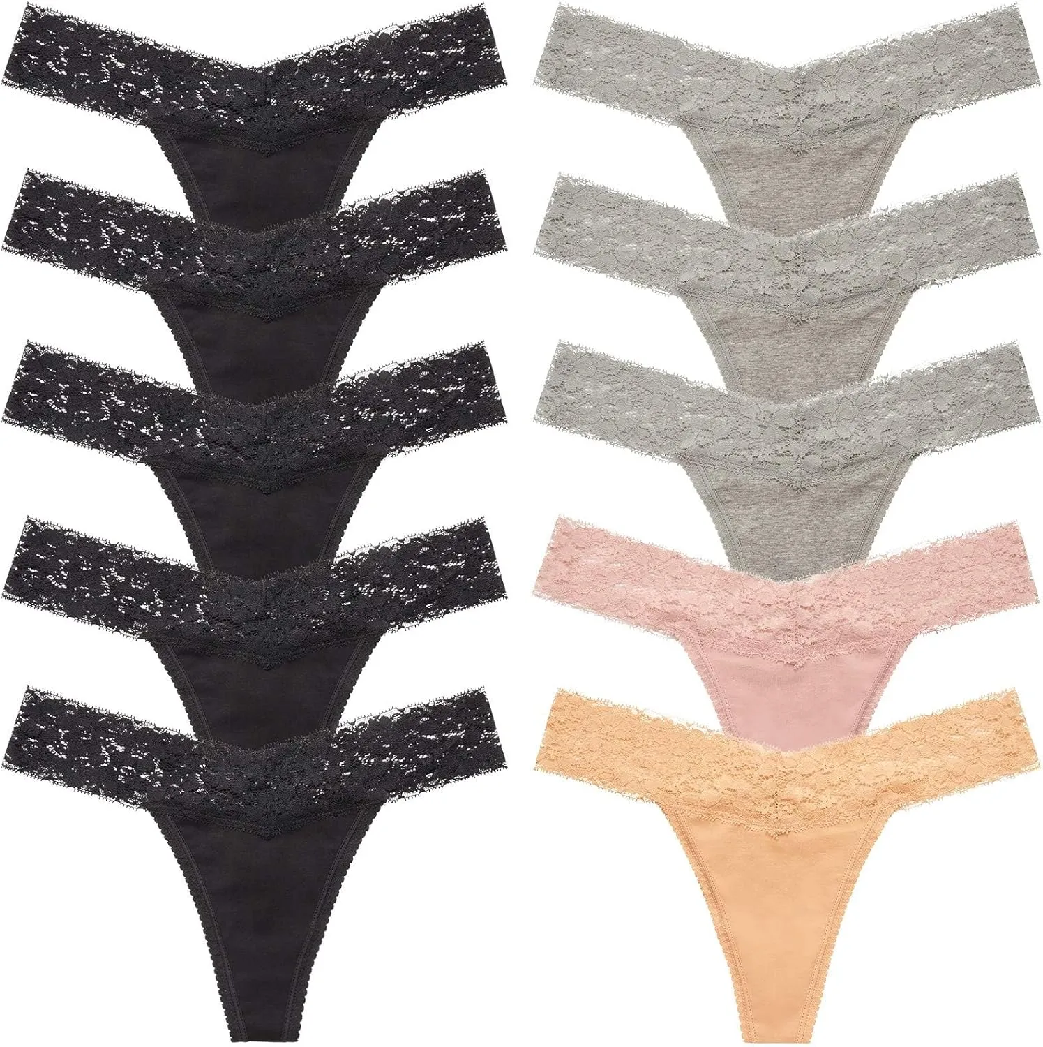 ANNYISON Women's Thongs, T Back Low Waist See Through Panties Cotton Seamless Lace Thongs for Women
