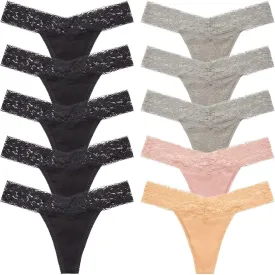 ANNYISON Women's Thongs, T Back Low Waist See Through Panties Cotton Seamless Lace Thongs for Women