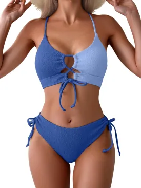 B2prity Women's Sexy Bikini Set Color Block Lace Up 2 Piece Bathing Suit Tie Side Swimsuit