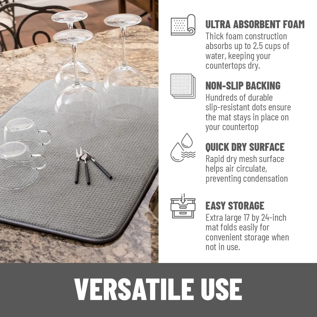 Bellemain XXL Dish Mat 24" x 17" ( LARGEST MAT ) Microfiber Dish Drying Mat , Super absorbent ( Gray )