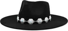Big Wide Brim Boho Western Hat for Women and Men - Felt Rancher Fedora Hat with 4 inches Flat Brim