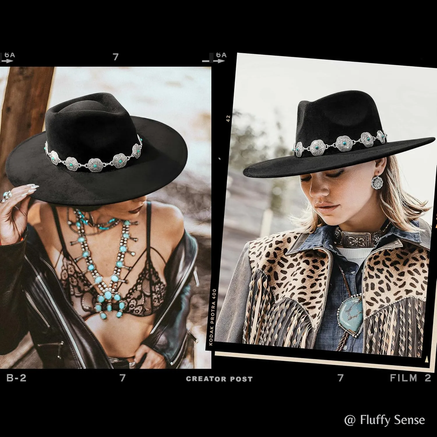 Big Wide Brim Boho Western Hat for Women and Men - Felt Rancher Fedora Hat with 4 inches Flat Brim