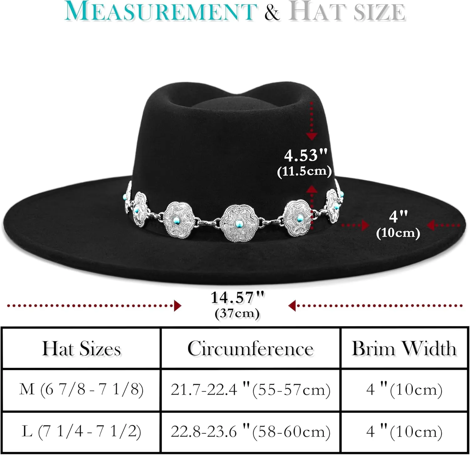 Big Wide Brim Boho Western Hat for Women and Men - Felt Rancher Fedora Hat with 4 inches Flat Brim