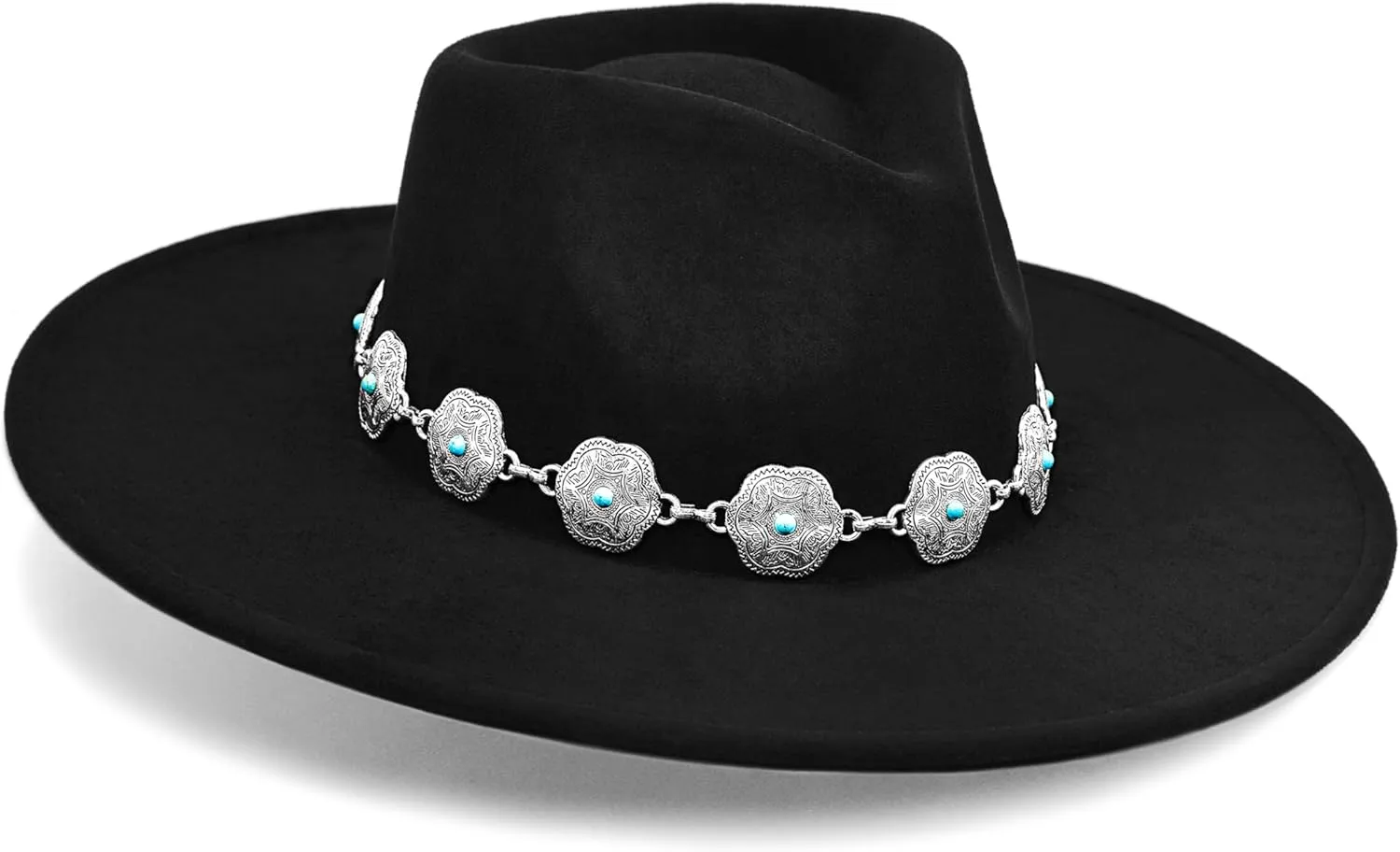 Big Wide Brim Boho Western Hat for Women and Men - Felt Rancher Fedora Hat with 4 inches Flat Brim