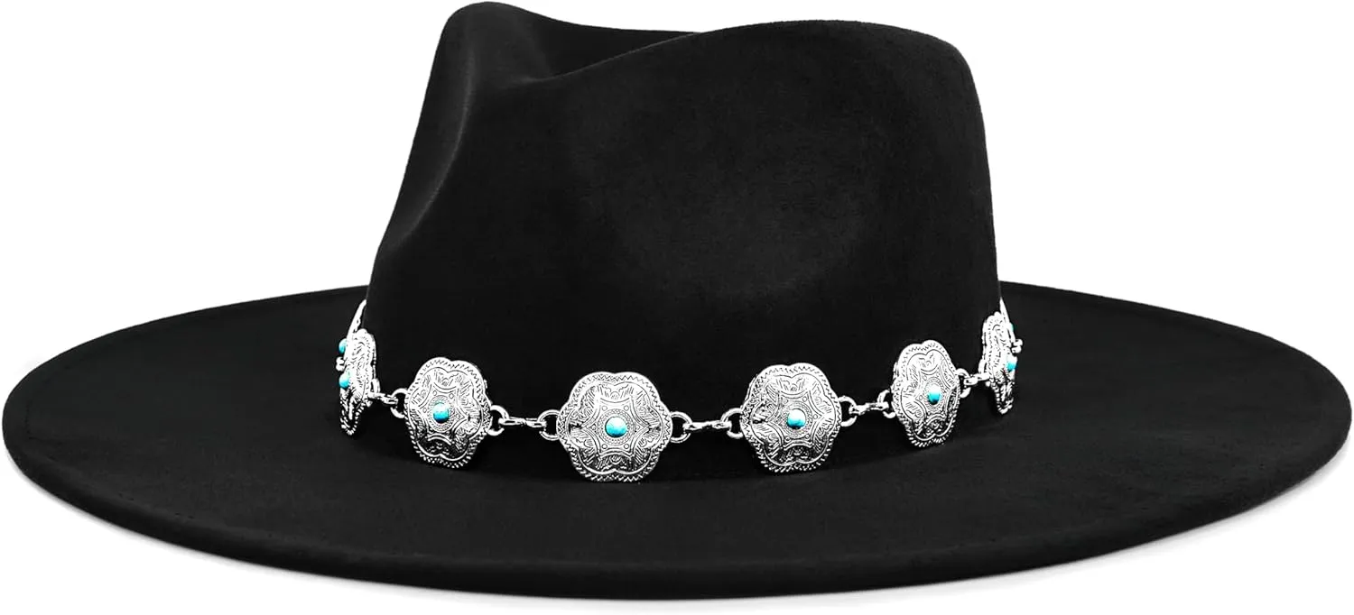 Big Wide Brim Boho Western Hat for Women and Men - Felt Rancher Fedora Hat with 4 inches Flat Brim