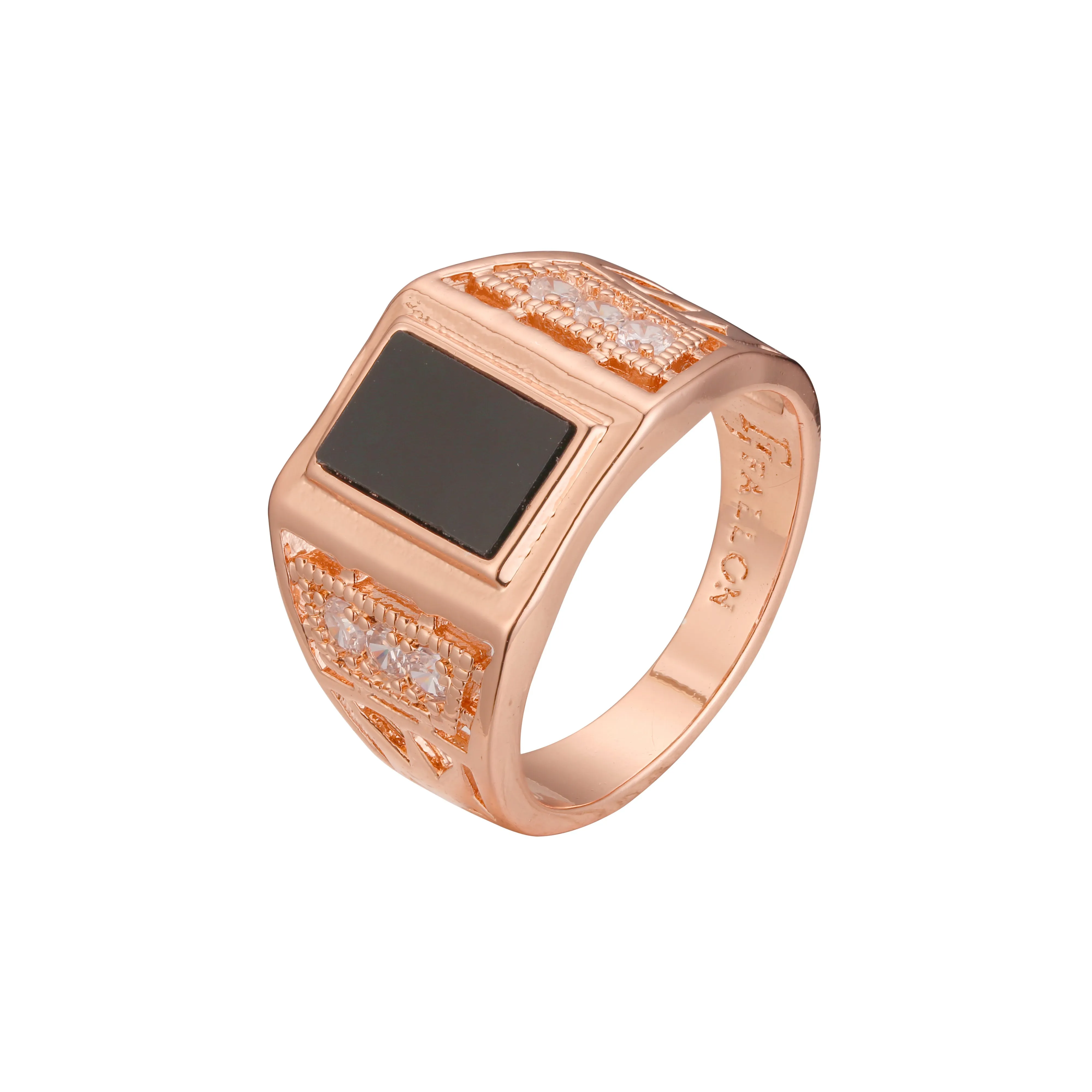 Black oil painted Rose Gold men's signet rings