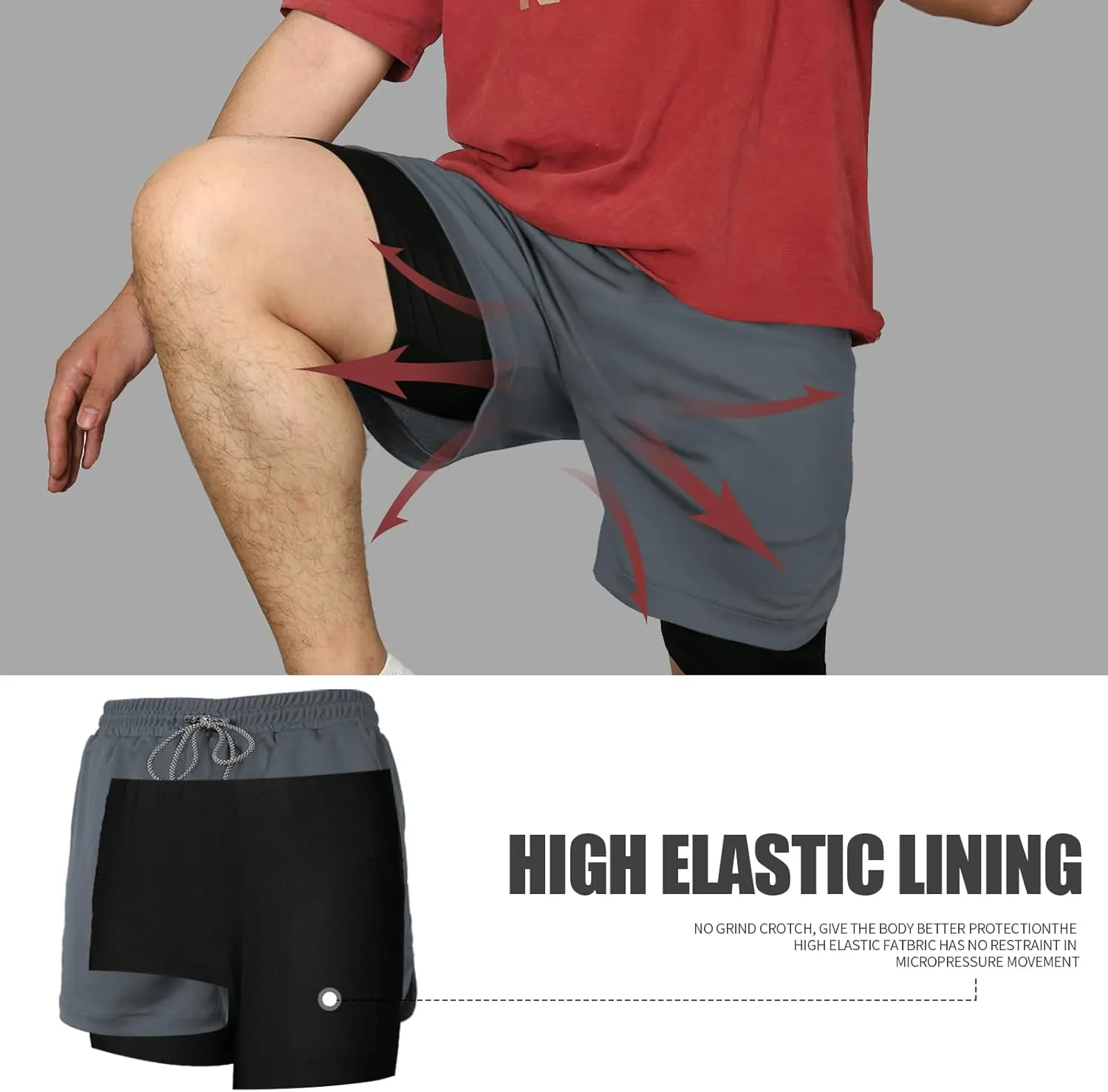 candyfouse Men's 2 in 1 Running Shorts, Quick Dry Workout Shorts with Liner, Athletic Shorts with Zip Pockets and Towel Loop