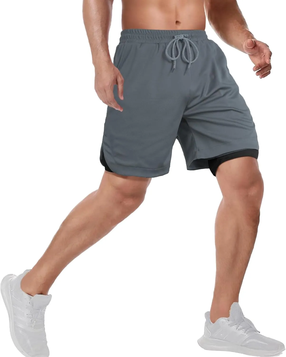 candyfouse Men's 2 in 1 Running Shorts, Quick Dry Workout Shorts with Liner, Athletic Shorts with Zip Pockets and Towel Loop