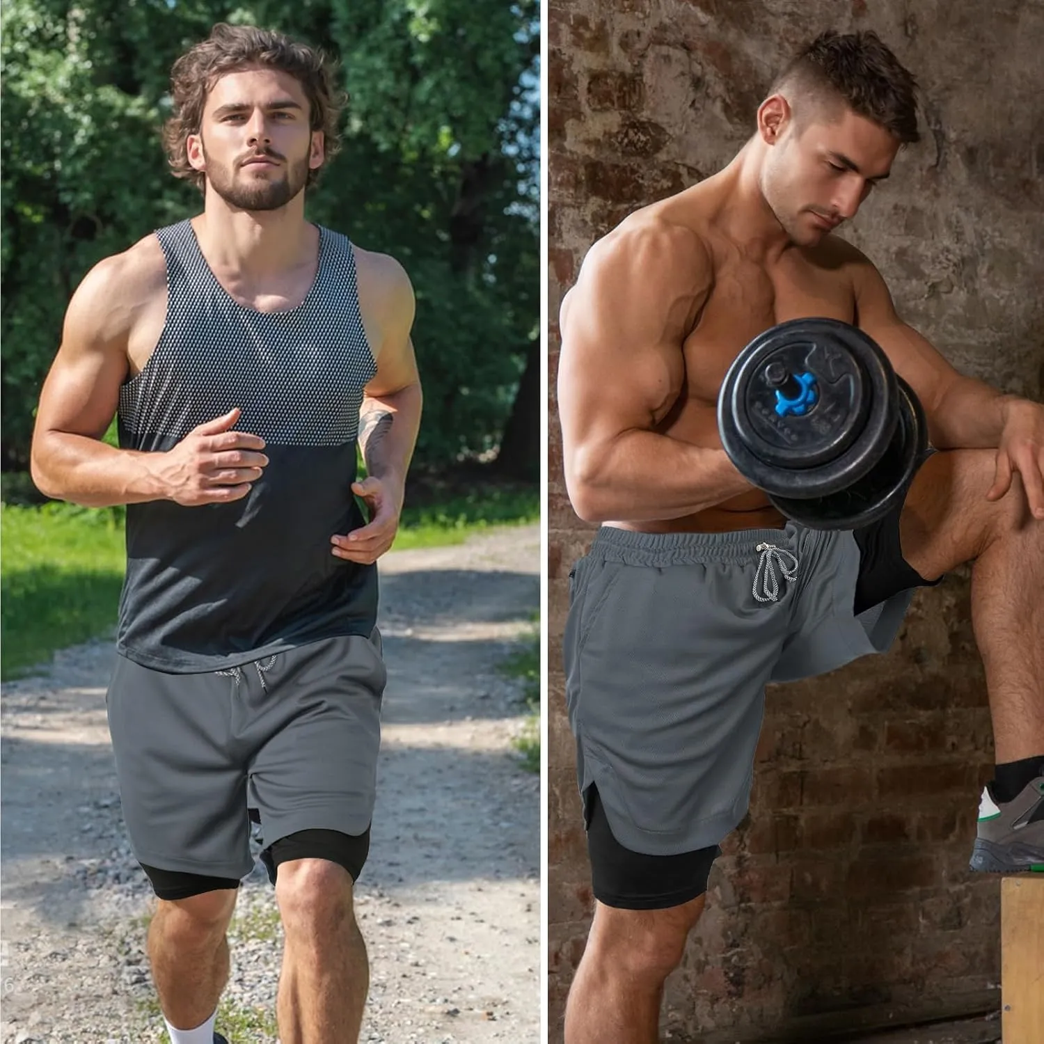 candyfouse Men's 2 in 1 Running Shorts, Quick Dry Workout Shorts with Liner, Athletic Shorts with Zip Pockets and Towel Loop