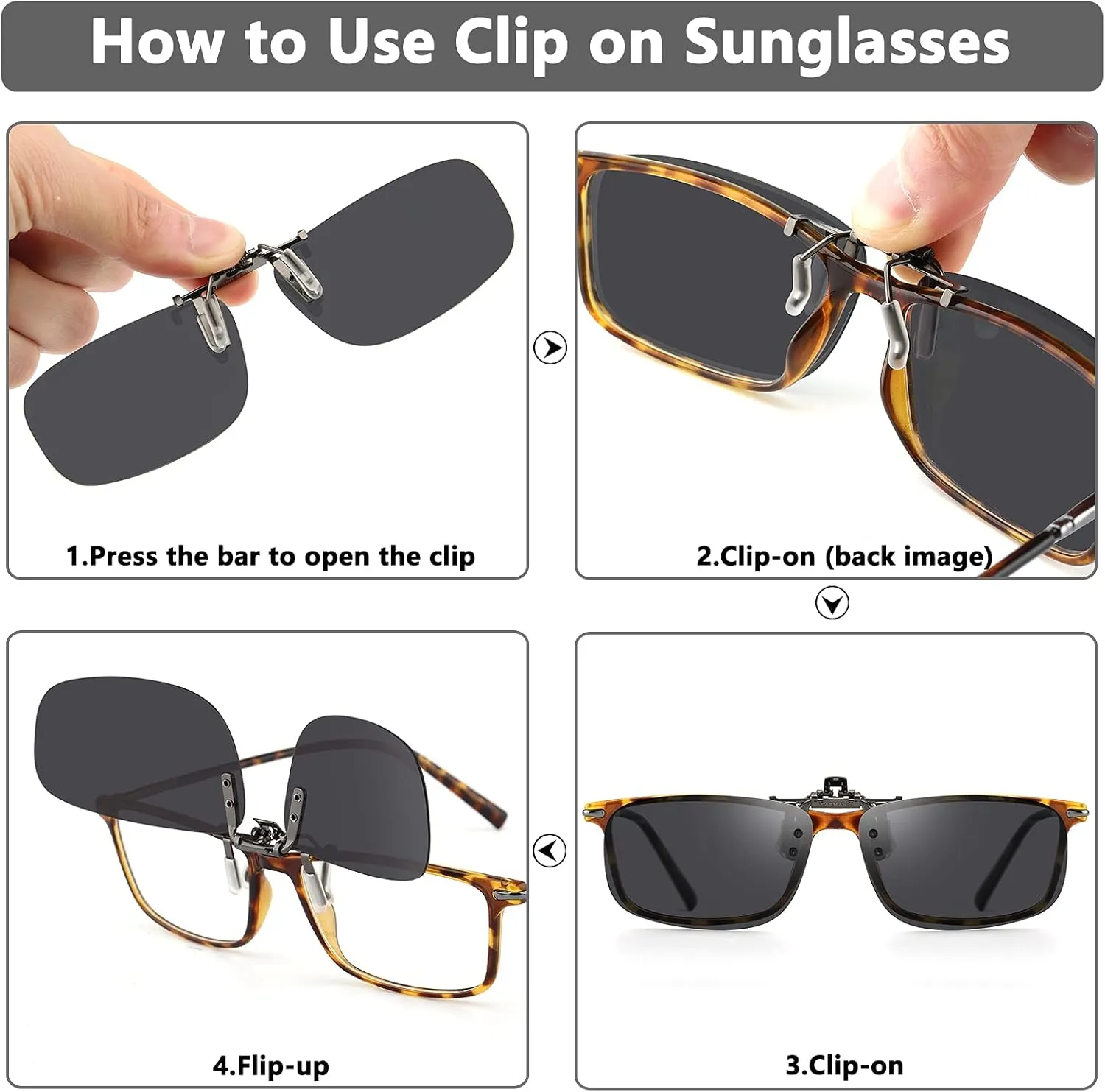 CAXMAN Polarized Clip On Sunglasses Over Prescription Glasses for Men Women UV Protection