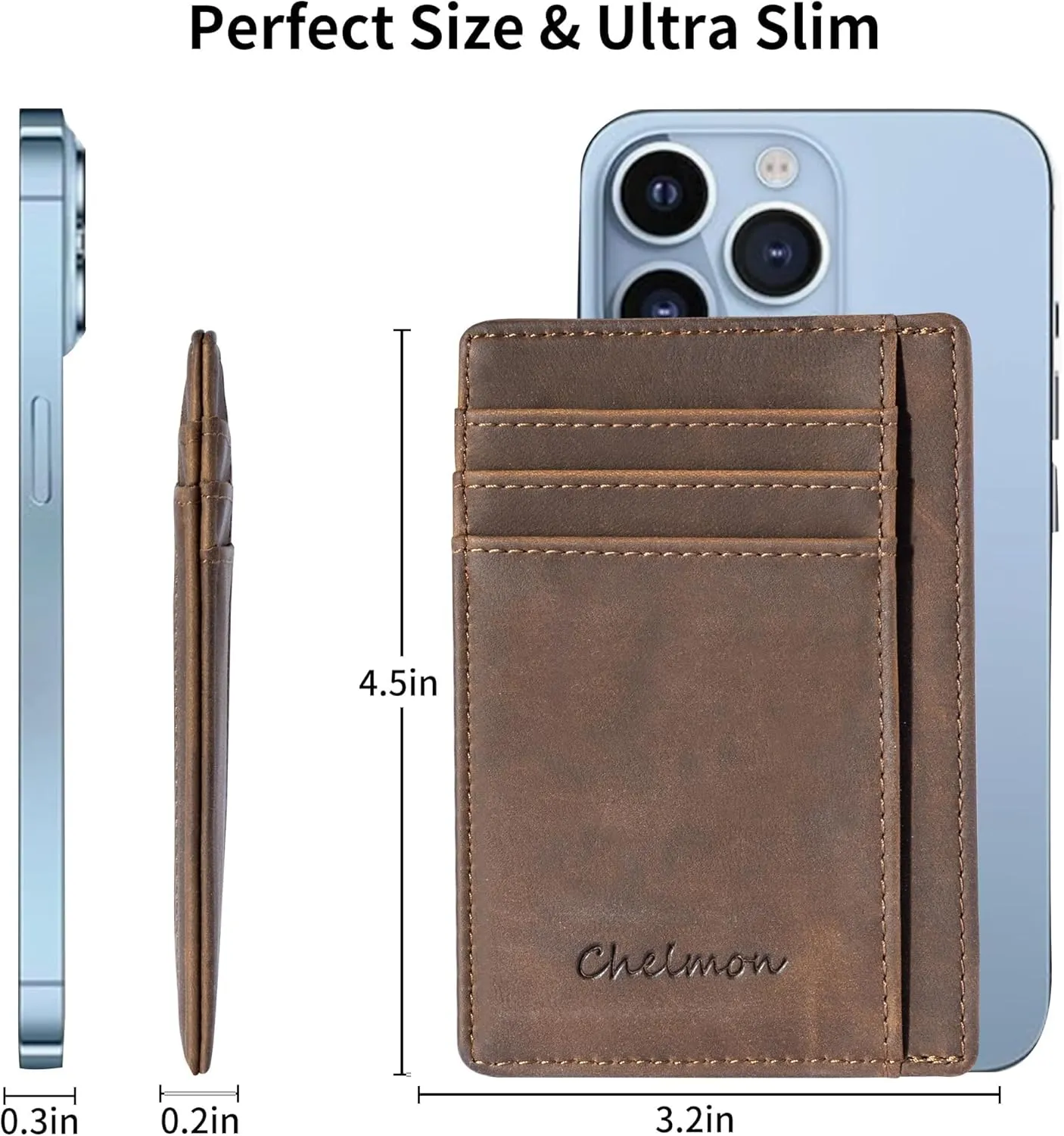 Chelmon Slim Wallet for Men, Minimalist Front Pocket RFID Blocking Credit Card Holder