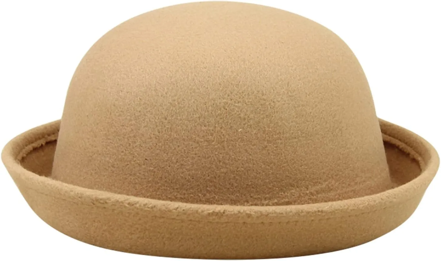 Classic Wool Round Bowler Hats Trendy Fedora Bucket Caps with Roll-up Brim for Youth Petite Bowler Hat