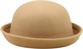 Classic Wool Round Bowler Hats Trendy Fedora Bucket Caps with Roll-up Brim for Youth Petite Bowler Hat