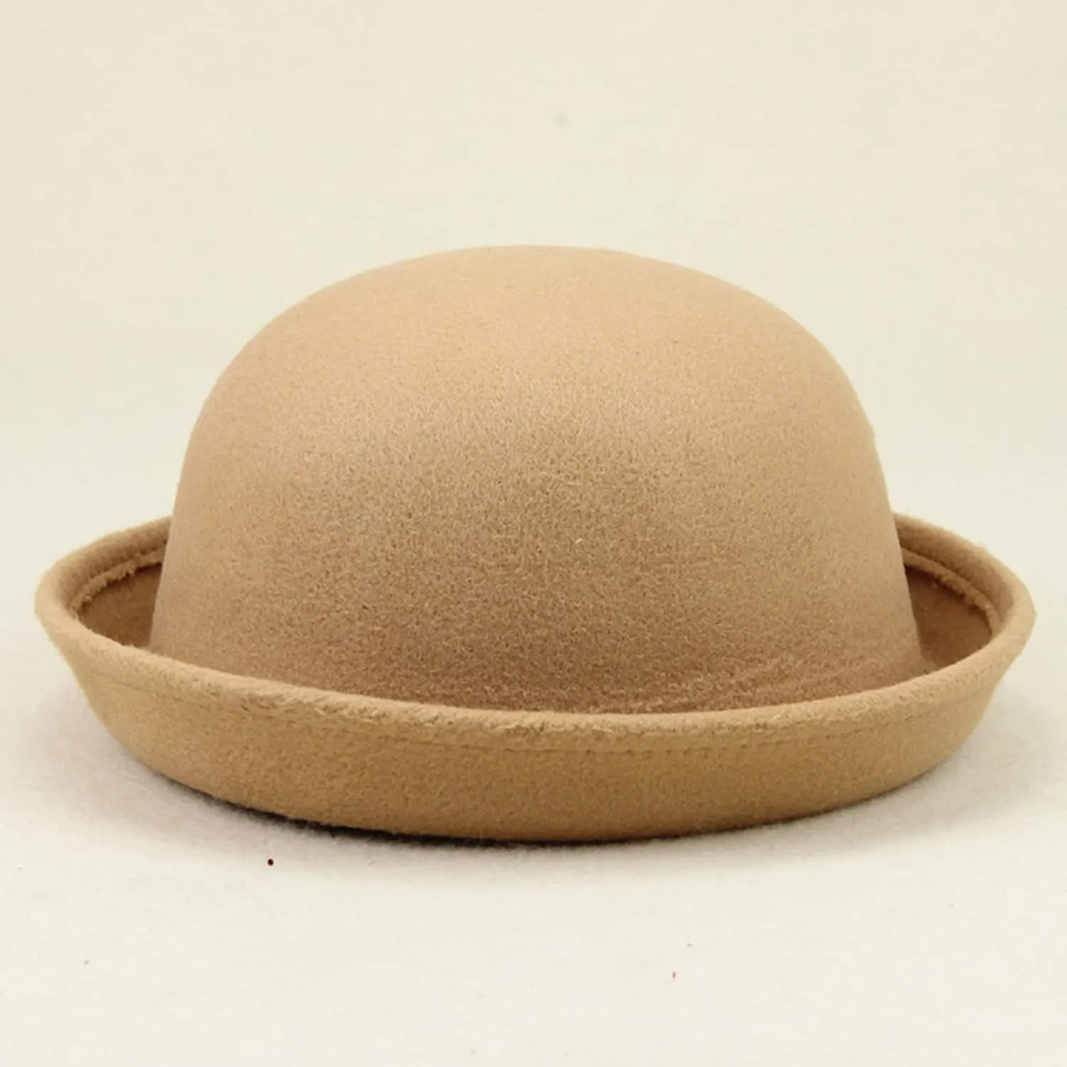 Classic Wool Round Bowler Hats Trendy Fedora Bucket Caps with Roll-up Brim for Youth Petite Bowler Hat