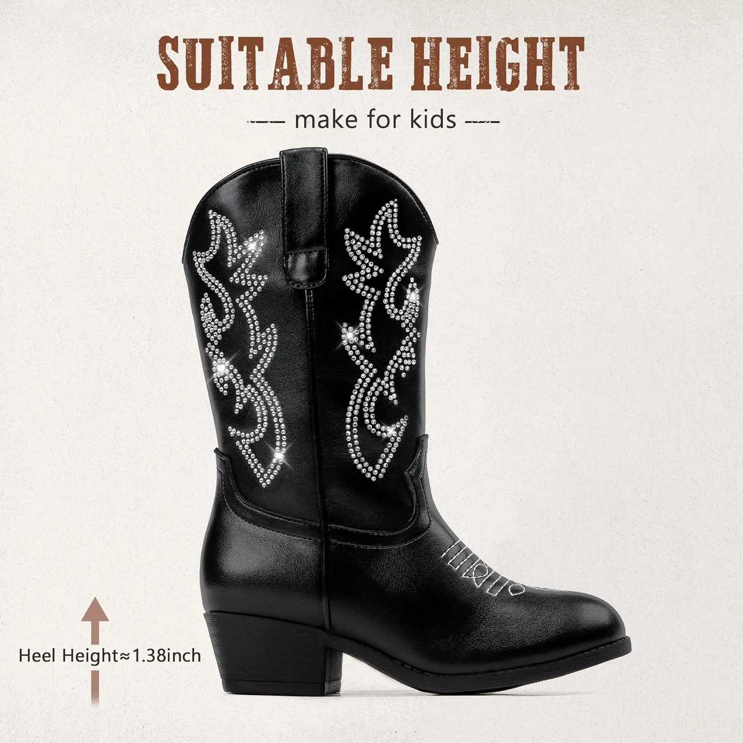 Cowboy Boots for Girls Pointed Toe Kids Cowgirl Boots Mid Calf Western Youth Cowgirl Boots Horse Riding Party for Toddler Little Big Kids