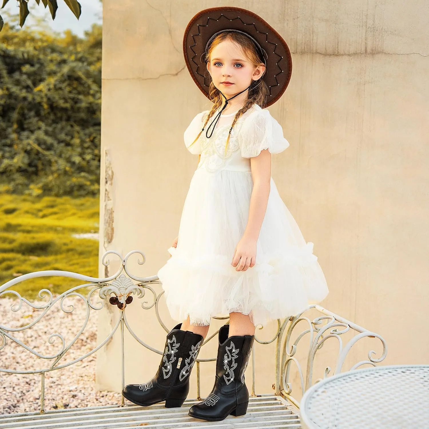 Cowboy Boots for Girls Pointed Toe Kids Cowgirl Boots Mid Calf Western Youth Cowgirl Boots Horse Riding Party for Toddler Little Big Kids