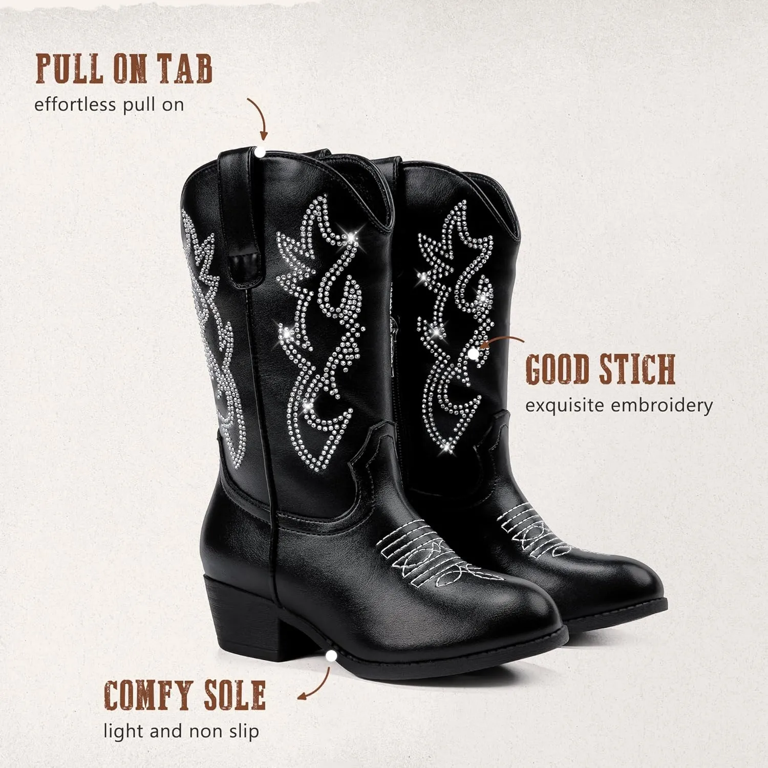 Cowboy Boots for Girls Pointed Toe Kids Cowgirl Boots Mid Calf Western Youth Cowgirl Boots Horse Riding Party for Toddler Little Big Kids