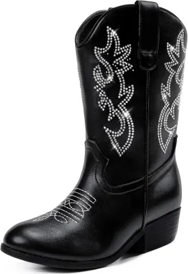 Cowboy Boots for Girls Pointed Toe Kids Cowgirl Boots Mid Calf Western Youth Cowgirl Boots Horse Riding Party for Toddler Little Big Kids