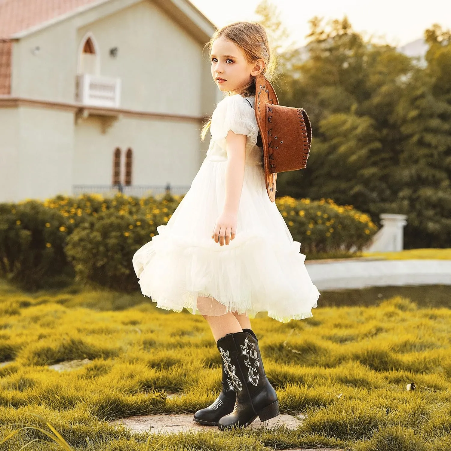 Cowboy Boots for Girls Pointed Toe Kids Cowgirl Boots Mid Calf Western Youth Cowgirl Boots Horse Riding Party for Toddler Little Big Kids