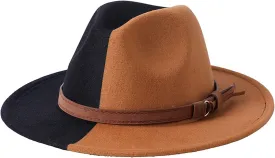 Cowboy Hat,Color Matching Fedora Hats for Women Men Thick Fabric Cowboy with Large Brim Western Felt Casual Hats