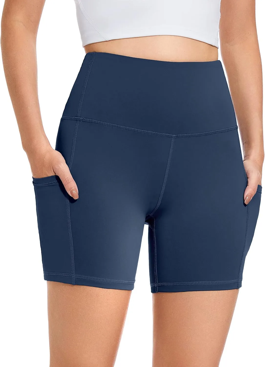 Custer's Night High Waist Out Pocket Yoga Short Tummy Control Workout Running 4 Way Stretch Yoga Leggings