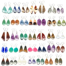 Earrings Set for Women - 10 Pairs Crystal Drop & Dangle Earrings, Assorted Natural Gemstones - Handcrafted