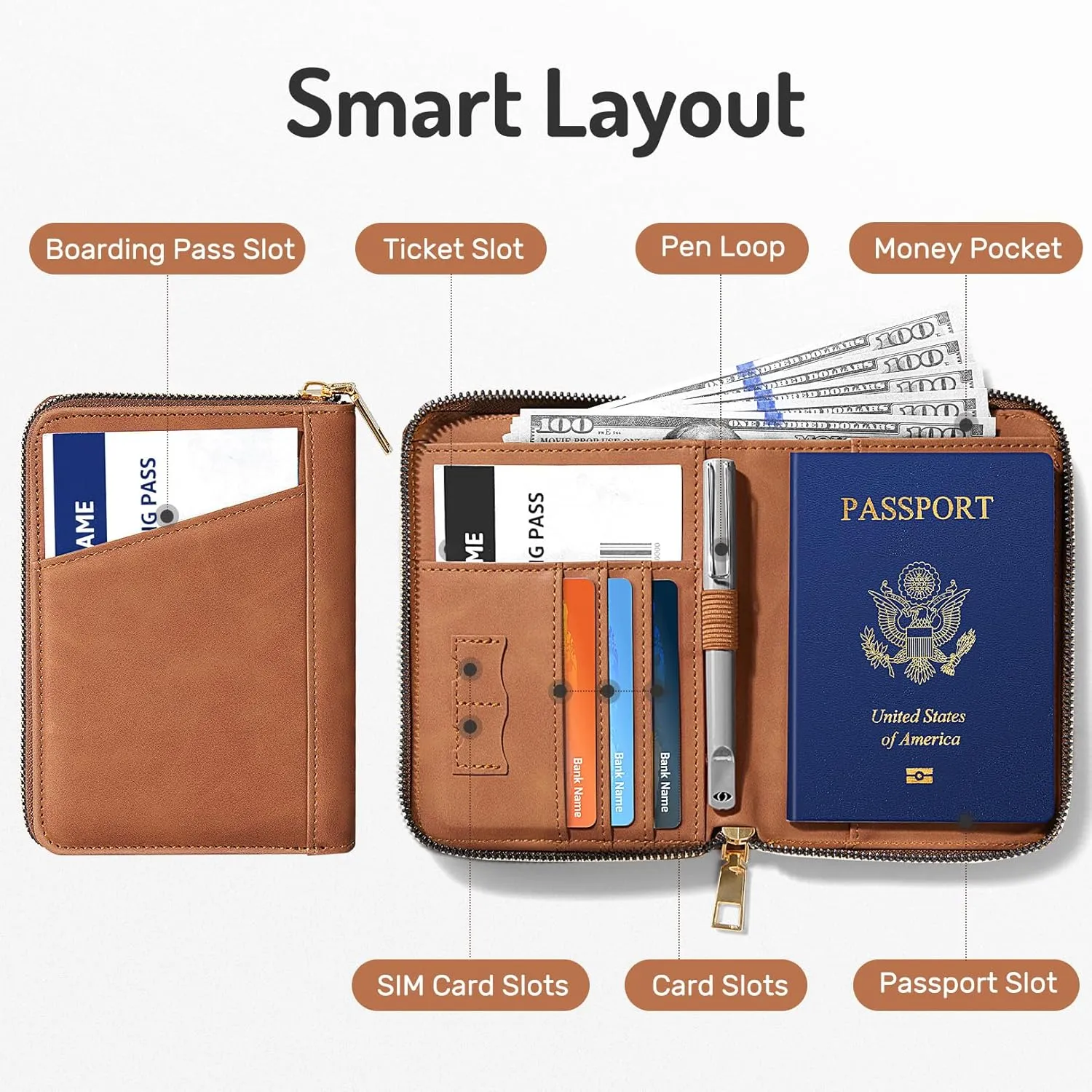 Forvencer Passport Holder Cover with Safe Zipper Closure, Premium Passport Wallet for Travel, Sleek RFID Blocking Card Case, Waterproof Travel Accessories for Men, Grey