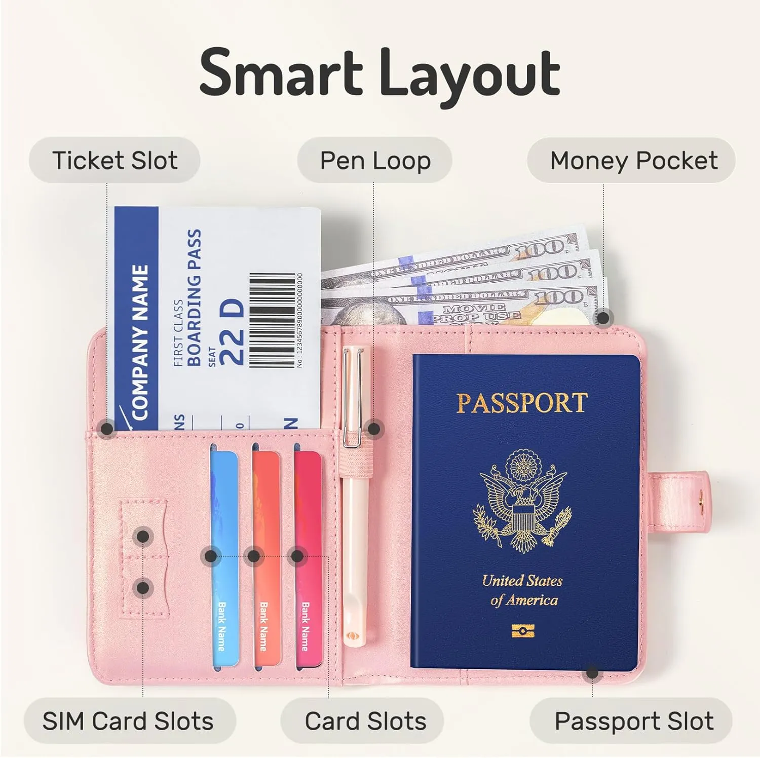 Forvencer Passport Holder with Money Pocket, RFID Blocking Passport Wallet Cover for Travel, Premium Card Case, Waterproof Travel Accessories for Women Men, Hot Pink