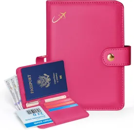 Forvencer Passport Holder with Money Pocket, RFID Blocking Passport Wallet Cover for Travel, Premium Card Case, Waterproof Travel Accessories for Women Men, Hot Pink