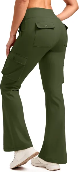 G Gradual Women's Fleece Lined Cargo Pants 6 Pockets Bootcut Water Resistant Winter Flare Leggings for Work, Hiking, Travel