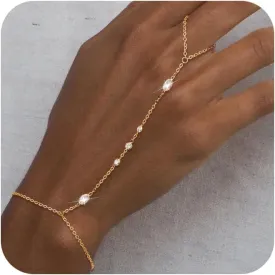 Hand Chain Bracelet Dainty Ring Bracelet Hand Chain for Women Gold Plated Bracelets Trendy Jewelry for Wedding Jewelry Birthday Gifts for Women