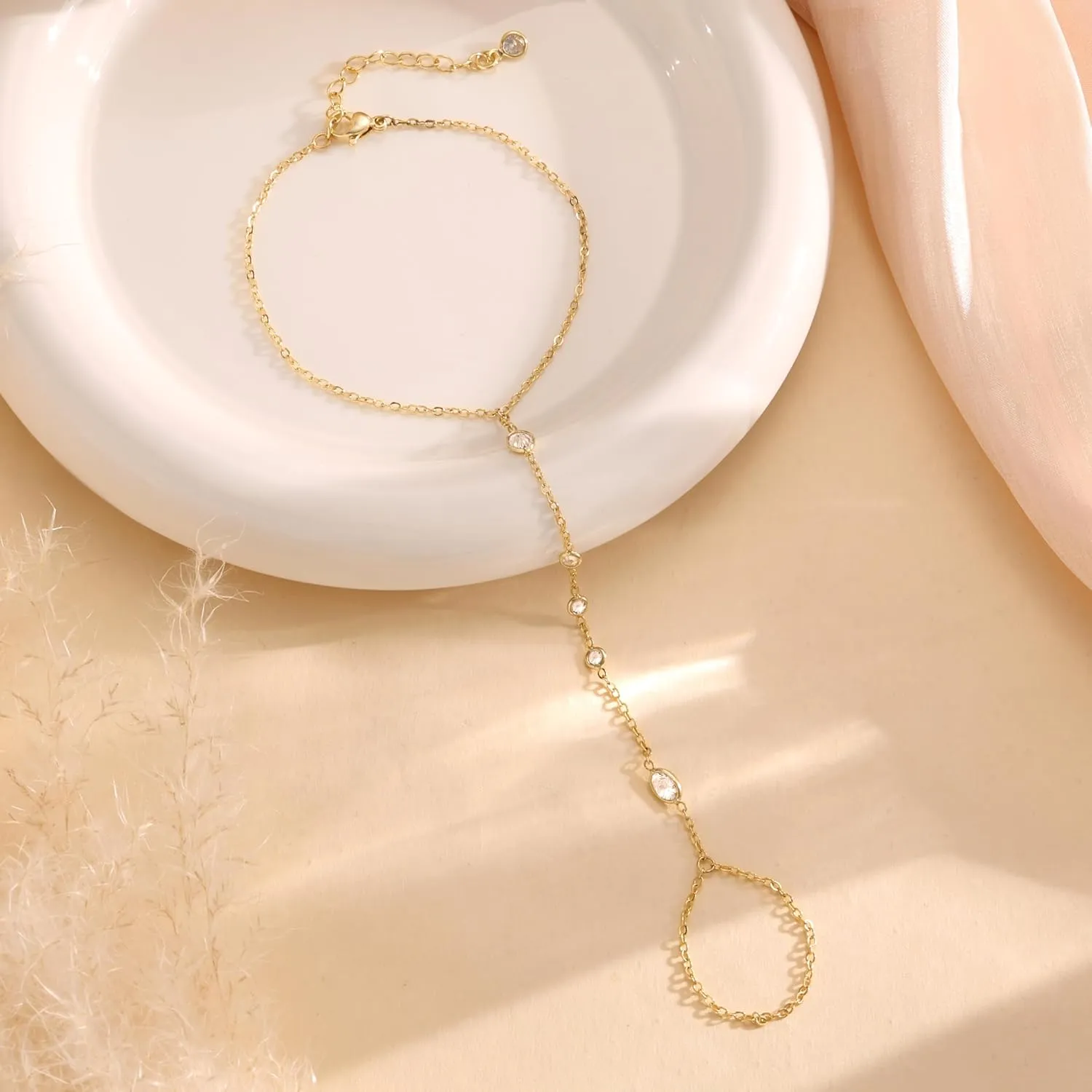 Hand Chain Bracelet Dainty Ring Bracelet Hand Chain for Women Gold Plated Bracelets Trendy Jewelry for Wedding Jewelry Birthday Gifts for Women