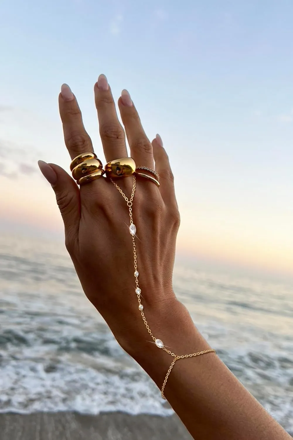 Hand Chain Bracelet Dainty Ring Bracelet Hand Chain for Women Gold Plated Bracelets Trendy Jewelry for Wedding Jewelry Birthday Gifts for Women