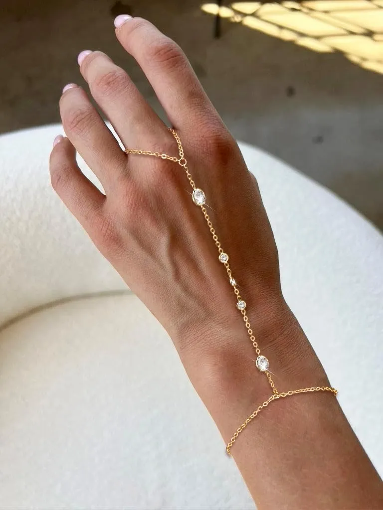 Hand Chain Bracelet Dainty Ring Bracelet Hand Chain for Women Gold Plated Bracelets Trendy Jewelry for Wedding Jewelry Birthday Gifts for Women