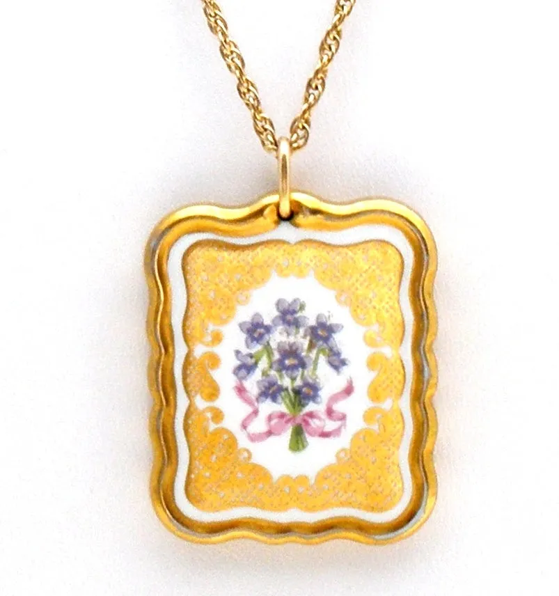 Hand Painted Flower 14K Gold Filled Necklace Vintage 22"