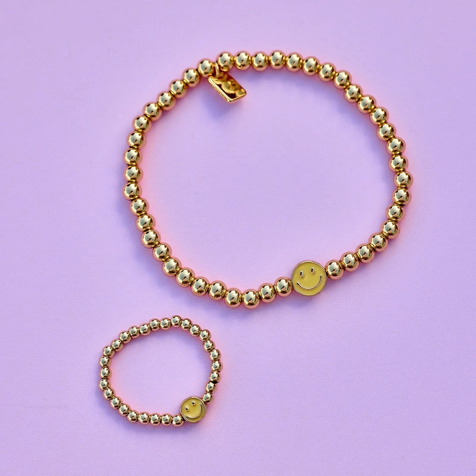 Happy Face Gold Bead Stretch Bracelet