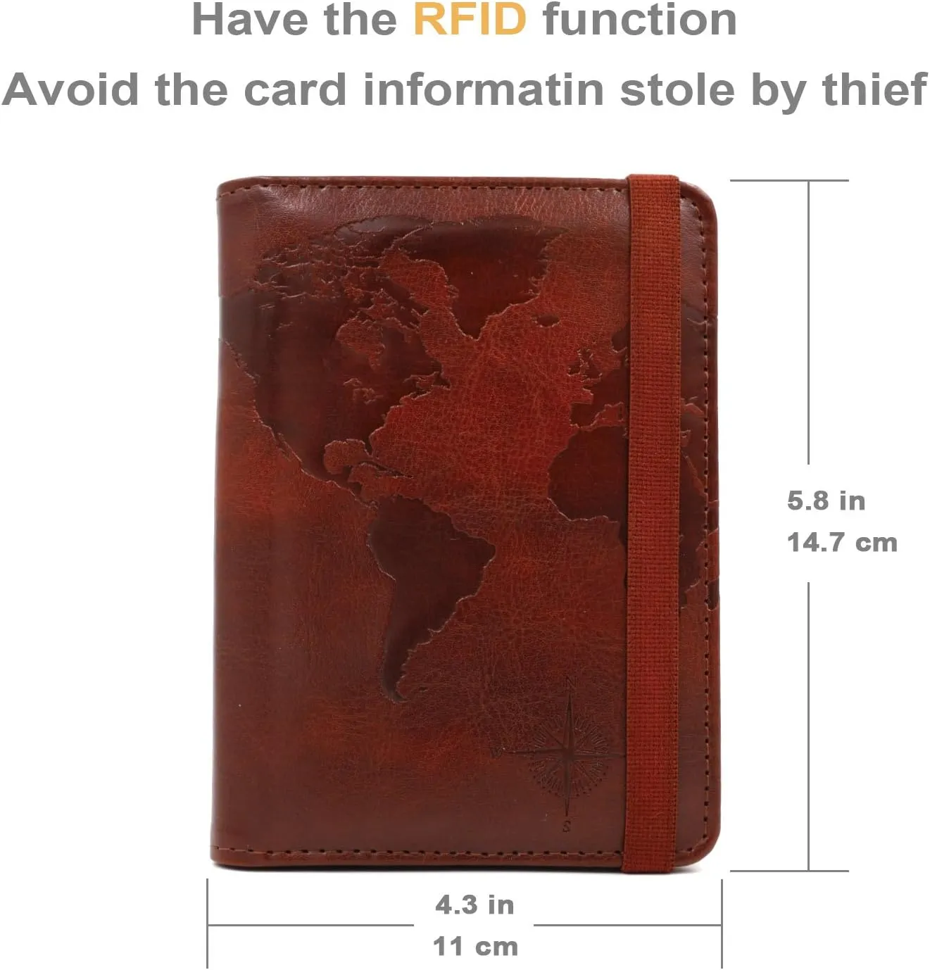 kandouren RFID Blocking Passport Holder Cover Case,Travel Luggage Passport Wallet Made with Brown Map Crazy Horse PU Leather for Men & Women