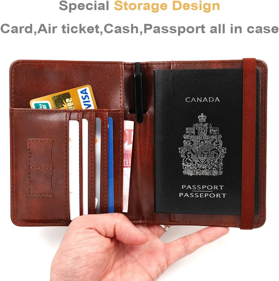 kandouren RFID Blocking Passport Holder Cover Case,Travel Luggage Passport Wallet Made with Brown Map Crazy Horse PU Leather for Men & Women
