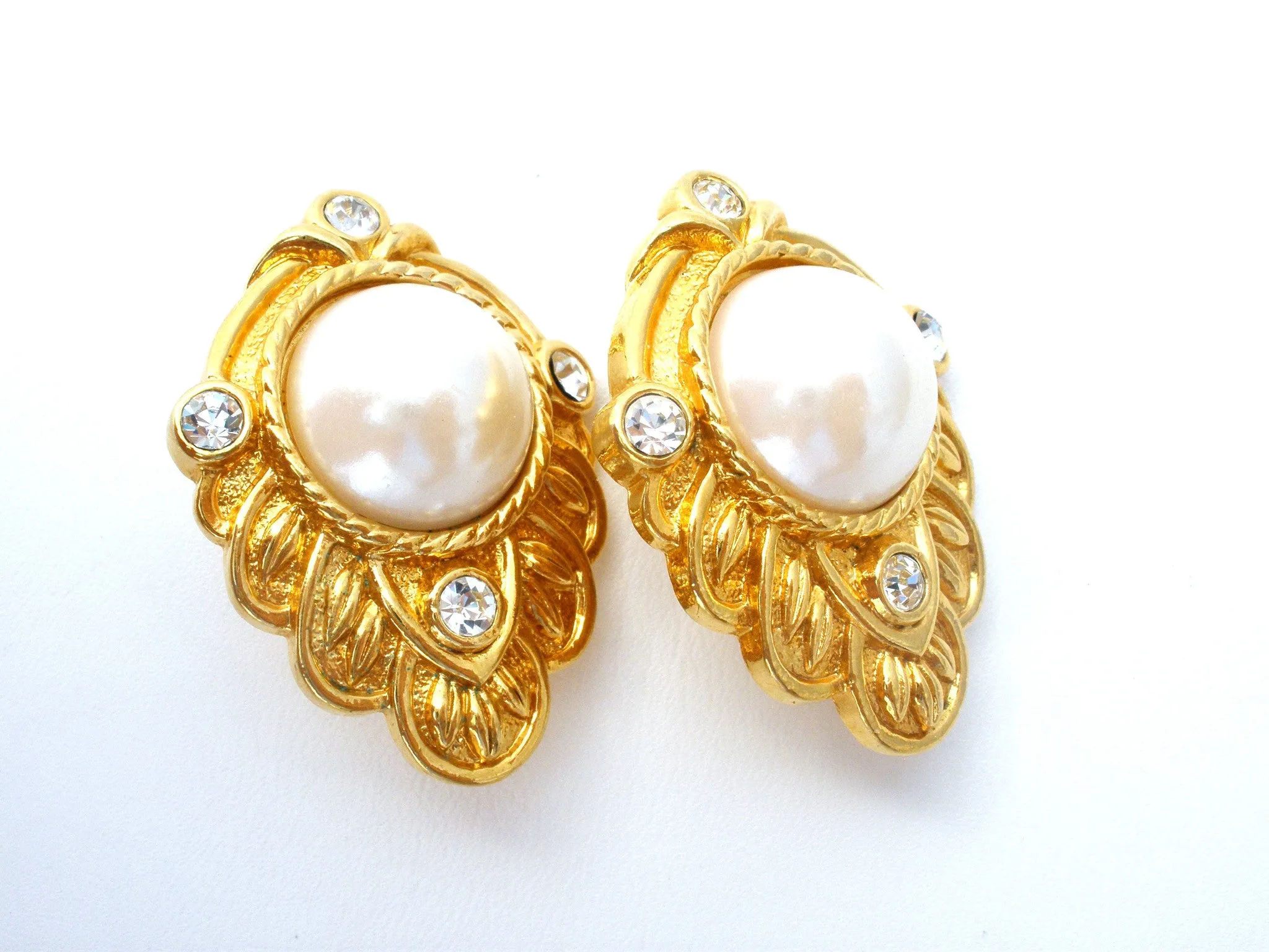 KJL For Avon Pearl & Rhinestone Earrings