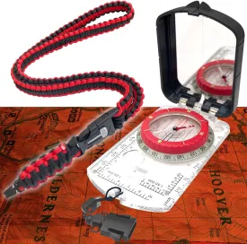 PREPARED4X Hiking Compass Survival  Mirror Sighting Map Orienteering Compass  with 35-Ft 550 Survival Paracord Lanyard, Fire Starter, Whistle, Fishing Line, Tinder Cord