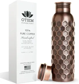 Pure Copper Water Bottle for Drinking Water, 34 Oz Antique Black  Stay Hydrated and Enjoy Ayurvedic Benefits  Leak-Proof, Temperature Retention, Eco-Friendly Design  Durable Copper Bottle