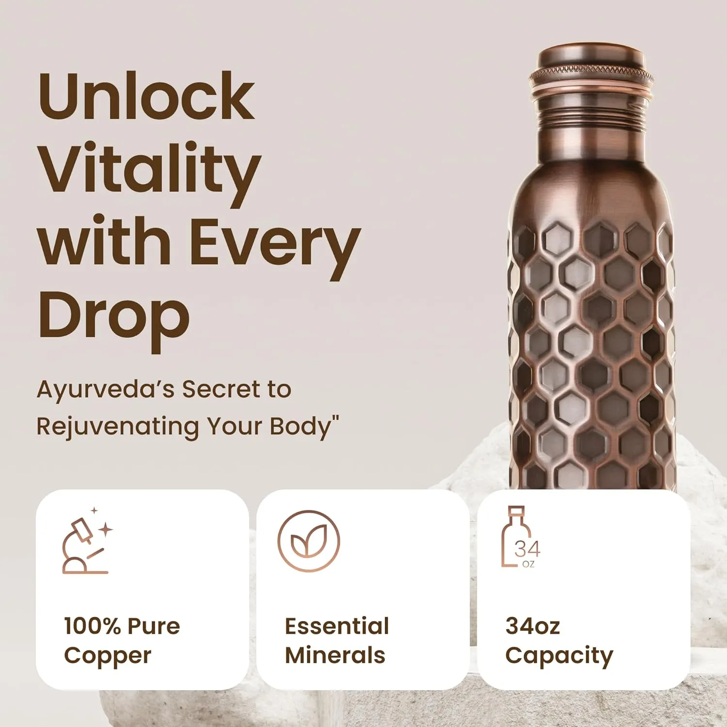 Pure Copper Water Bottle for Drinking Water, 34 Oz Antique Black  Stay Hydrated and Enjoy Ayurvedic Benefits  Leak-Proof, Temperature Retention, Eco-Friendly Design  Durable Copper Bottle