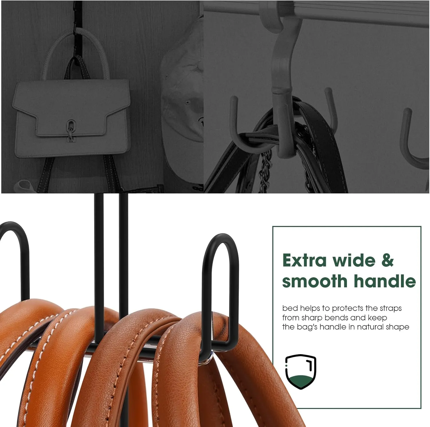 Purse Hanger 2 Pack,Purse Organizer for Closet,Rotatable Metal Bag Organizer,Purse Holder for Handbags,Belts,Scarves,Tote,Baseball Hats,Backpacks(Black)
