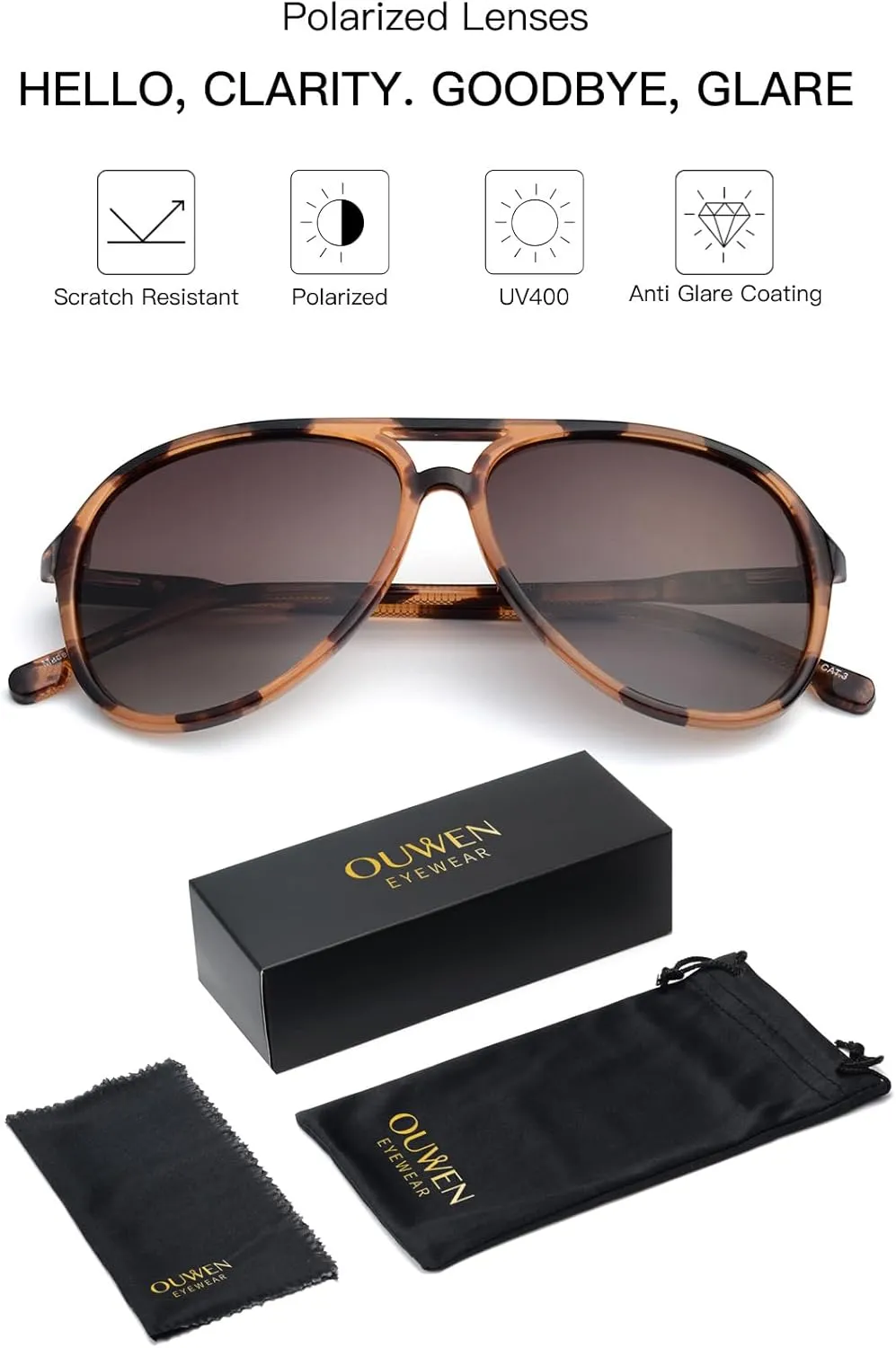 Retro Polarized Aviator Sunglasses Womens Mens, Vintage Flexible 70s Stylish Classic Shades Sun Glasses OW2201