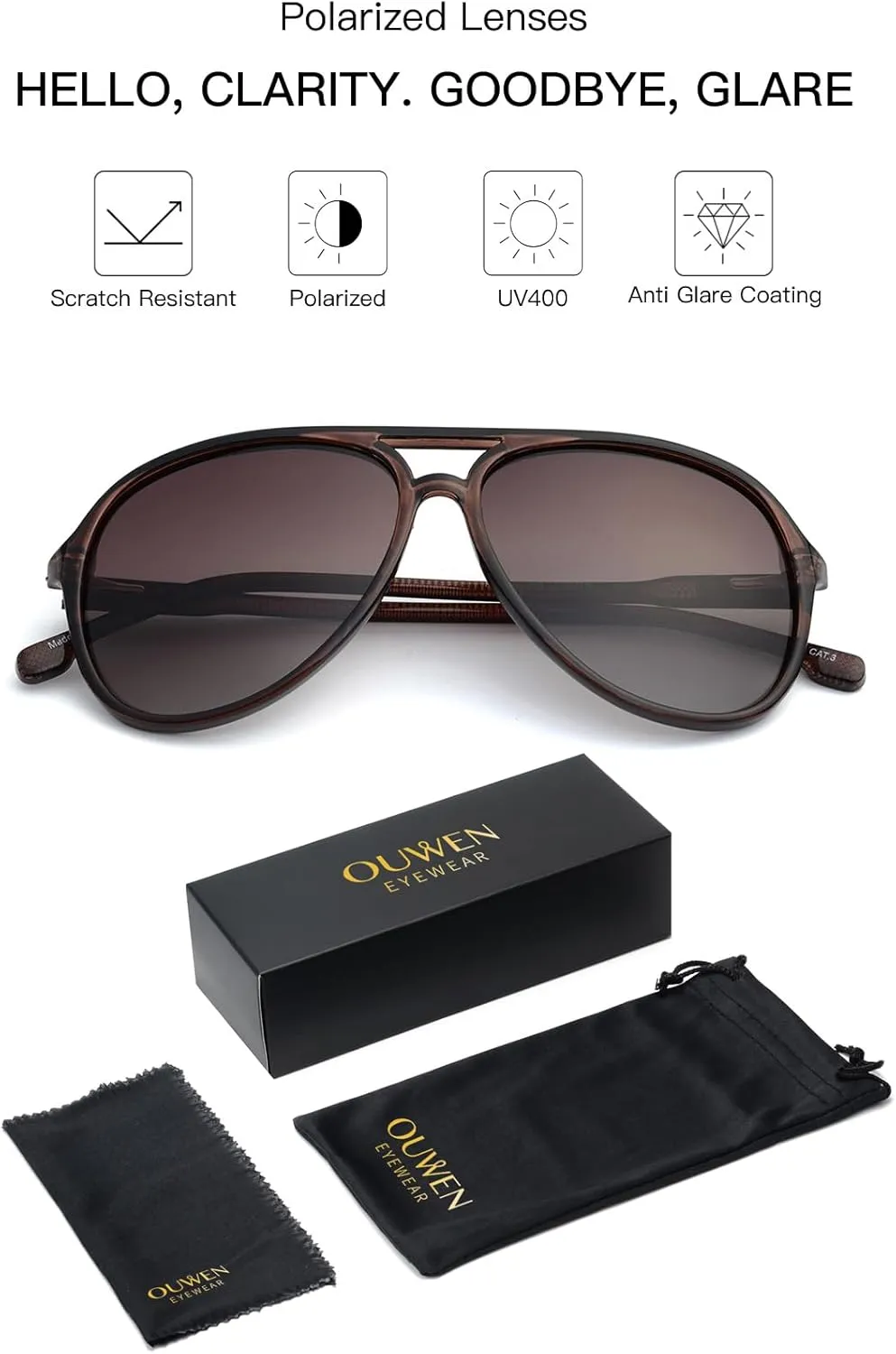 Retro Polarized Aviator Sunglasses Womens Mens, Vintage Flexible 70s Stylish Classic Shades Sun Glasses OW2201