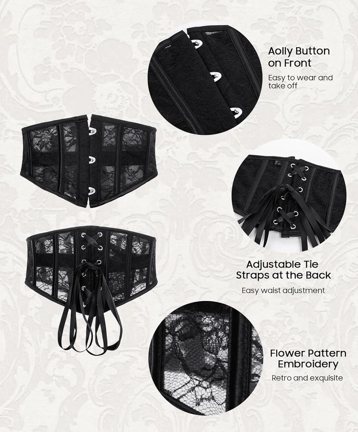 Scarlet Darkness Corset Belt for Women Renaissance Corset Lace Up Waist Belt Wide Waistband for Halloween